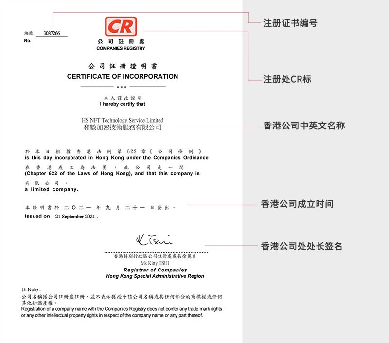 香港公司注冊(cè)證書樣本