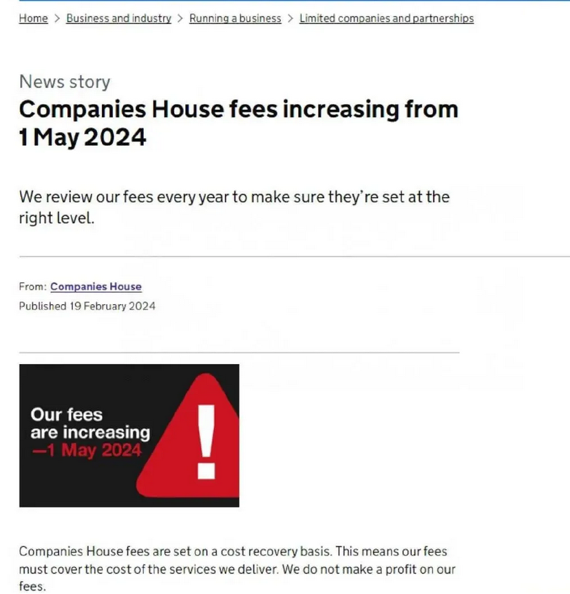 英國公司官費(fèi)上漲